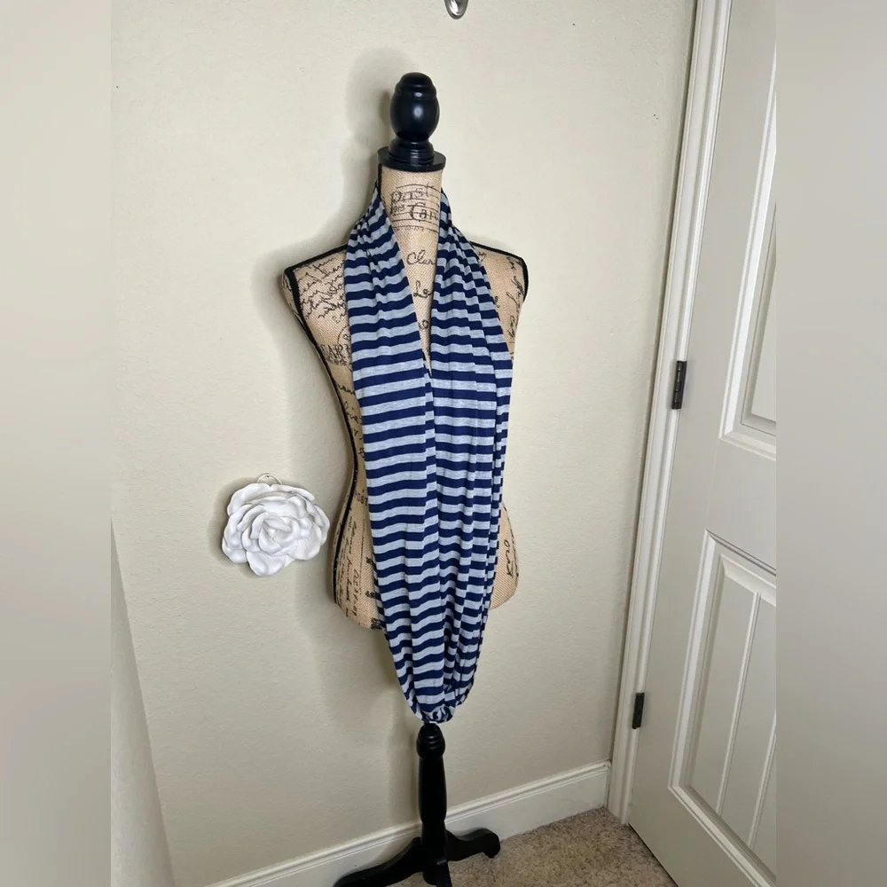 NTM: Blue & Gray Striped Infinity Scarf Soft Lightweight Loop OS